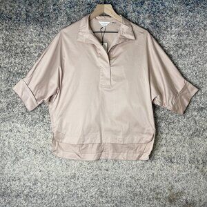 Ted Baker‎ Pullover Shirt Womens Small Pink Relaxed Fit Half Zip Cotton Top New